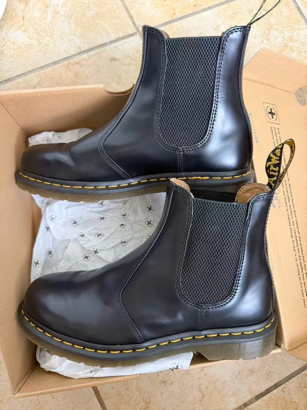 Dr. Martens Black Leather Chelsea Boots with Yellow Welt